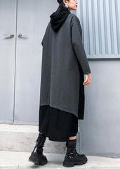 Women gray cotton quilting clothes hooded patchwork loose fall Dress AT-FDL191113