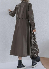 Women gray green Cotton 0lapel collar baggy asymmetric Dresses AT-FDL191120