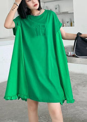 Women green embroidery Cotton Tunics o neck Midi summer Dress AT-SDM200623