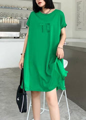 Women green embroidery Cotton Tunics o neck Midi summer Dress AT-SDM200623