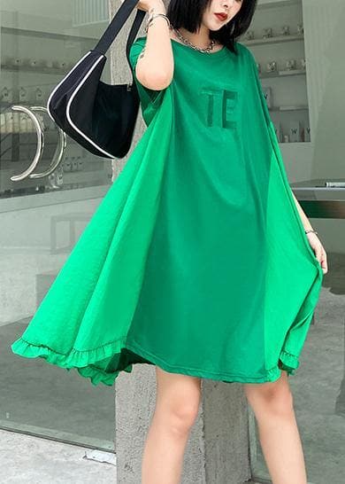 Women green embroidery Cotton Tunics o neck Midi summer Dress AT-SDM200623