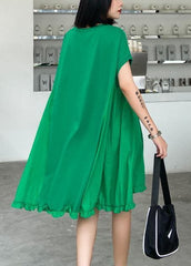 Women green embroidery Cotton Tunics o neck Midi summer Dress AT-SDM200623