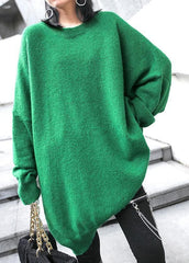 Women green knitted pullover o neck Batwing Sleeve casual knitted blouse AT-NTP201217