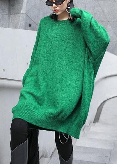 Women green knitted pullover o neck Batwing Sleeve casual knitted blouse AT-NTP201217