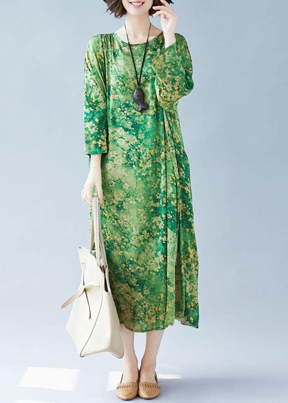 Women green print Long dress o neck Maxi summer Dresses FDL200425