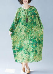 Women green print Long dress o neck Maxi summer Dresses FDL200425