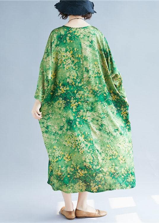 Women green print Long dress o neck Maxi summer Dresses FDL200425