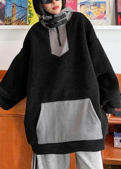 Women hooded zippered spring clothes black fuzzy wool tops AT-LTP201228