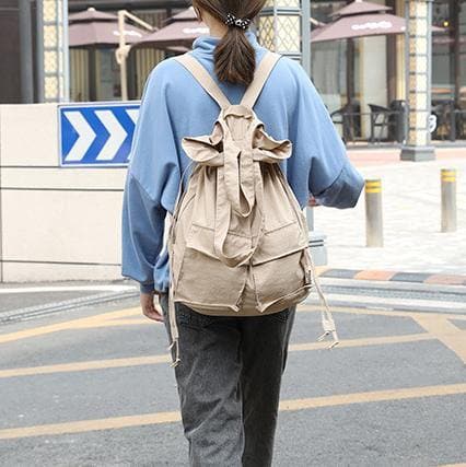 Women khaki Quotes Double Front Pockets Simple Drawstring Backpacks BGS200801