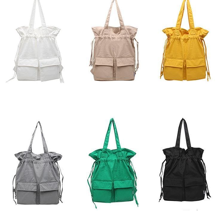 Women khaki Quotes Double Front Pockets Simple Drawstring Backpacks BGS200801