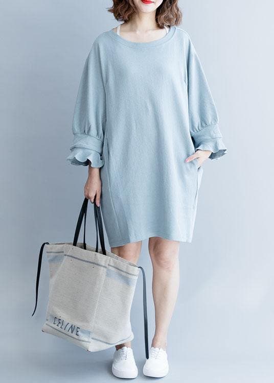 Women lantern sleeve Cotton dress Inspiration light blue Dress fall FDM191011