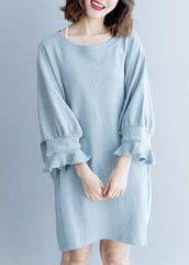 Women lantern sleeve Cotton dress Inspiration light blue Dress fall FDM191011