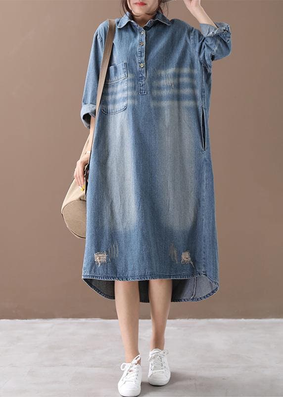 Women lapel Hole spring outfit Shape denim blue Dresses WG-FDL201226