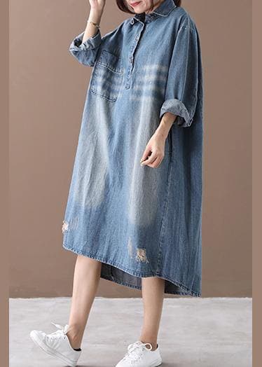 Women lapel Hole spring outfit Shape denim blue Dresses WG-FDL201226