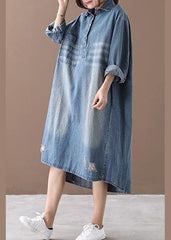 Women lapel Hole spring outfit Shape denim blue Dresses WG-FDL201226