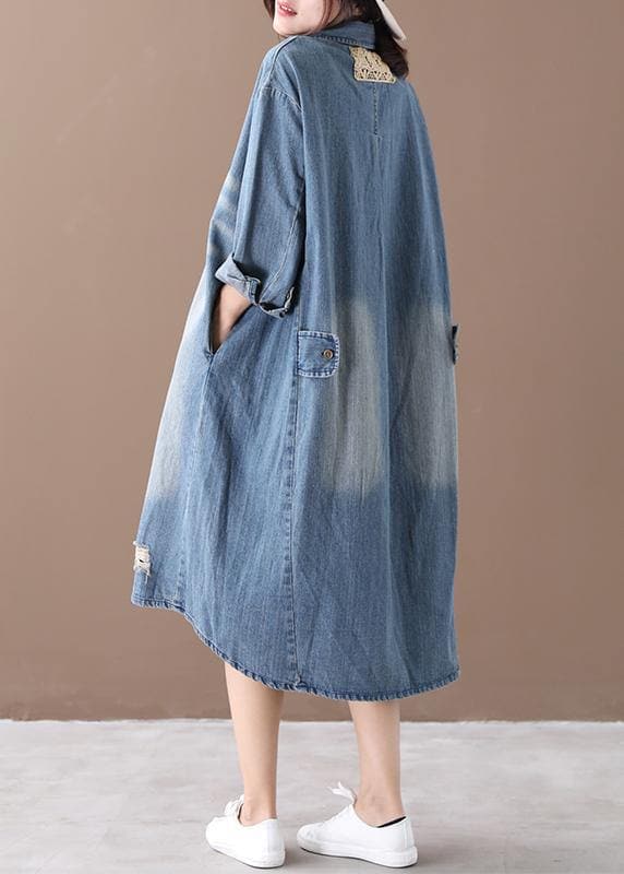 Women lapel Hole spring outfit Shape denim blue Dresses WG-FDL201226