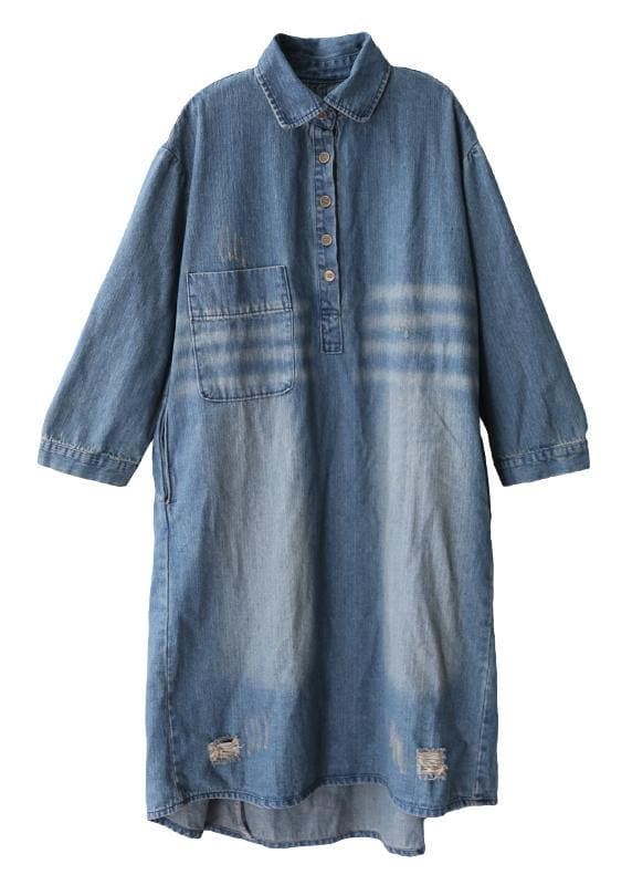 Women lapel Hole spring outfit Shape denim blue Dresses WG-FDL201226