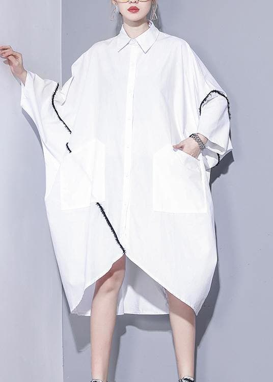 Women lapel asymmetric Tunics Tutorials white Dress AT-LTP201228