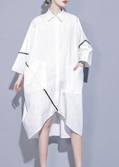 Women lapel asymmetric Tunics Tutorials white Dress AT-LTP201228