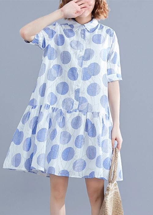 Women lapel clothes Women Sleeve white dotted Dress SDM200325