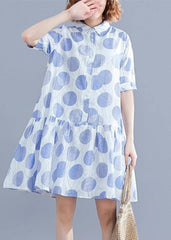 Women lapel clothes Women Sleeve white dotted Dress SDM200325