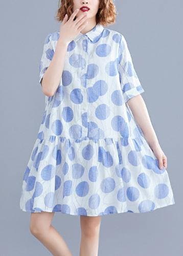 Women lapel clothes Women Sleeve white dotted Dress SDM200325