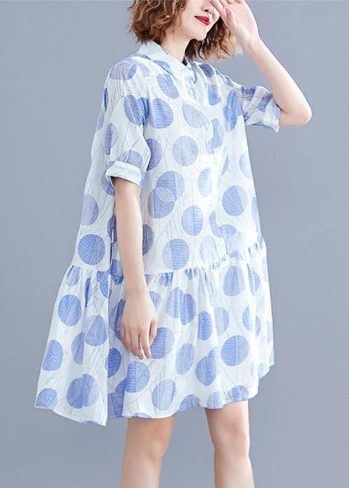 Women lapel clothes Women Sleeve white dotted Dress SDM200325