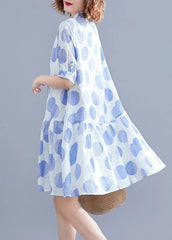 Women lapel clothes Women Sleeve white dotted Dress SDM200325