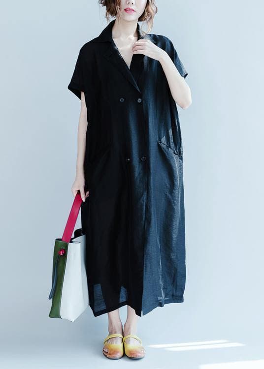 Women lapel pockets summer clothes design black Dress SDL200725