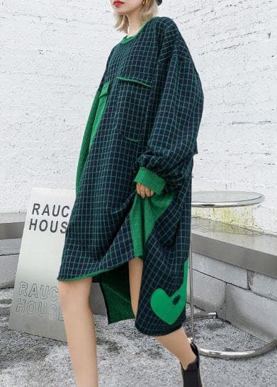 Women low high design cotton clothes Catwalk patchwork plaid Dresses fall AT-FDL190923