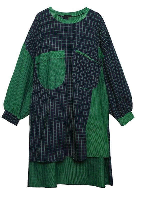 Women low high design cotton clothes Catwalk patchwork plaid Dresses fall AT-FDL190923