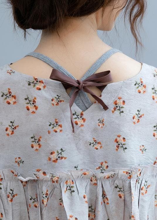 Women o neck Bow clothes For Women Shape gray floral blouse STP200725