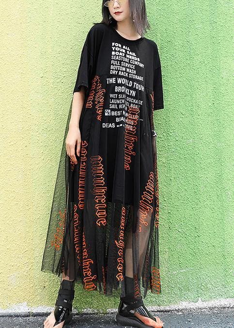 Women o neck Letter cotton summer Long pattern black Dresses AT-SDL200508