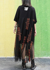 Women o neck Letter cotton summer Long pattern black Dresses AT-SDL200508