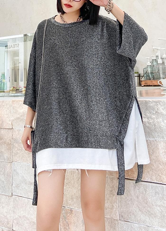 Women o neck asymmetric cotton summer for women Tops silver gray shirts AT-STP200617