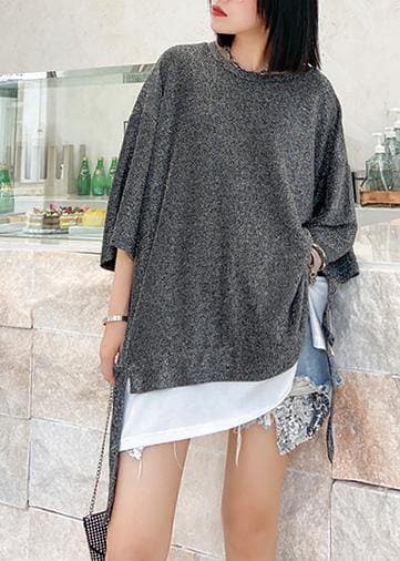 Women o neck asymmetric cotton summer for women Tops silver gray shirts AT-STP200617