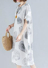 Women o neck baggy Cotton summer clothes linen white print Dresses SDL200325