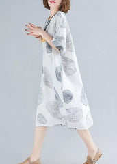 Women o neck baggy Cotton summer clothes linen white print Dresses SDL200325