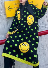 Women o neck baggy Sweater dress outfit plus size green dotted Fuzzy knitted dress AT-NSD191231