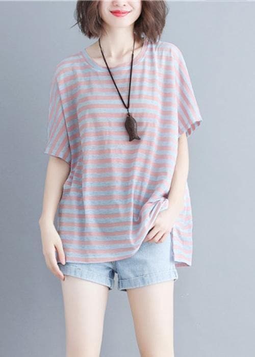 Women o neck cotton summer Inspiration red striped shirt STP200409