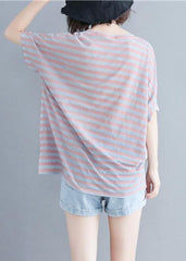 Women o neck cotton summer Inspiration red striped shirt STP200409