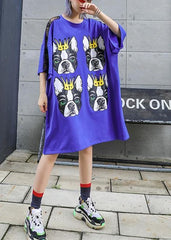 Women o neck half sleeve Cotton Long Sewing blue print Dresses summer AT-SDM190614