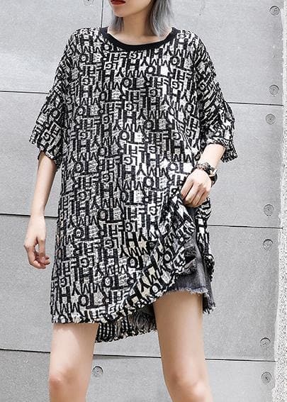 Women o neck half sleeve chiffon tops women Outfits black print top summer AT-HTP190614