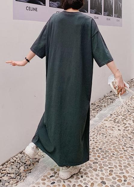 Women o neck half sleeve summer Wardrobes Work gray Letter Maxi Dress AT-SDL200707