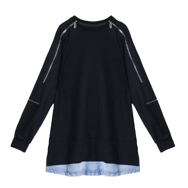 Women o neck patchwork  fall clothes Tunic black Dresses AT-FDM201105