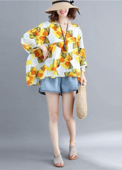 Women o neck patchwork cotton shirts yellow print top LTP200425