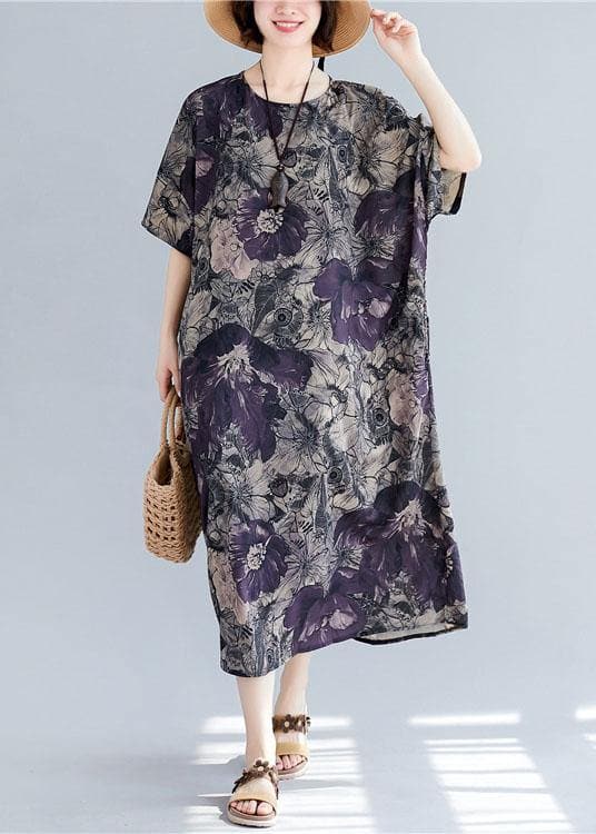 Women o neck pockets linen cotton summer Wardrobes Sleeve floral Dress SDL200425