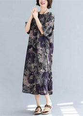 Women o neck pockets linen cotton summer Wardrobes Sleeve floral Dress SDL200425