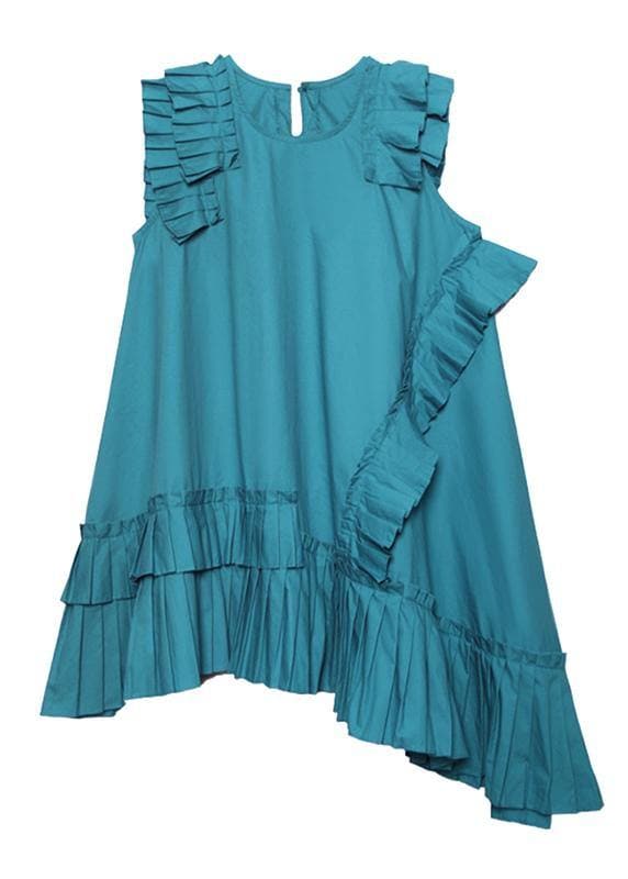 Women o neck Cinched Cotton Wardrobes blue green Dresses AT-SDM200508