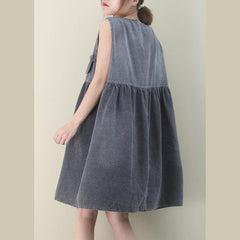 Women o neck Cinched Cotton dresses Fabrics denim gray Dresses WG-SDM200601